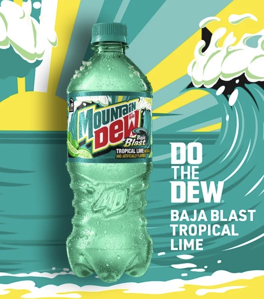 6 PACK! NEW! Mountain Dew Baja Blast Tropical Lime & Citrus Soda, 20 oz Bottles