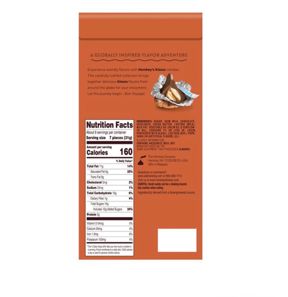 SHIPS COOL! 2 PACK! NEW! HERSHEY'S KISSES Hazelnut Flavor, 10 oz