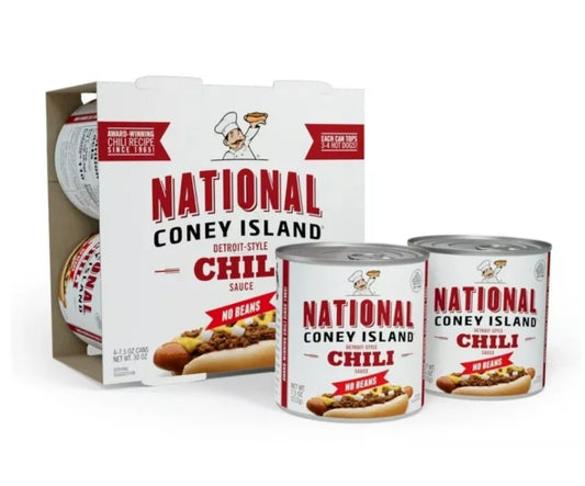 NEW! 4 PACK! National Coney Island Chili Without Beans, 7.5 oz, FREE EXPEDITED SHIPPING!