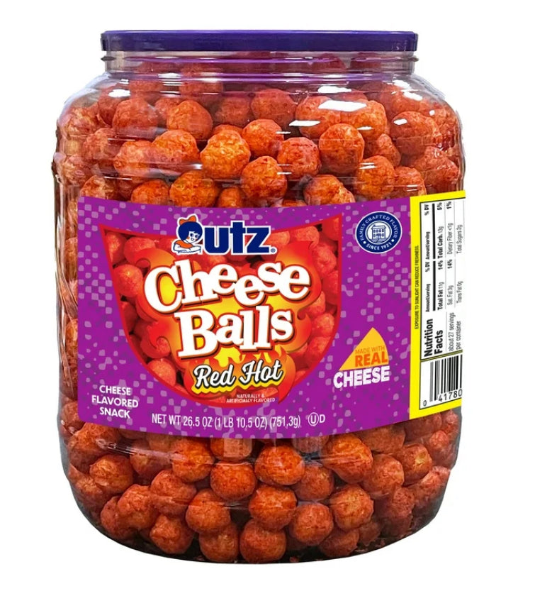 LIMITED STOCK! Utz Red Hot Cheese Balls, 26.5 oz Barrel,FREE EXPEDITED SHIPPING!
