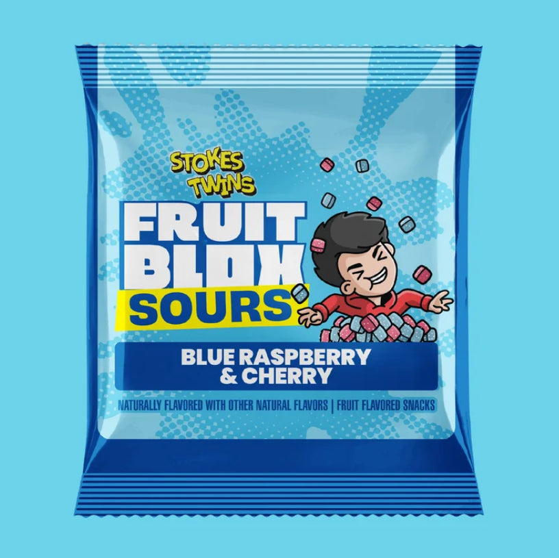 22 PACKS! NEW! FruitBlox Stokes Twins Sour Fruit Snacks, Blue Raspberry & Cherry
