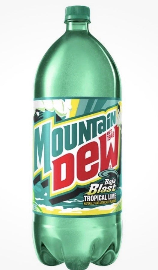 2 PACK! Mountain Dew Baja Blast Soda, 2 Liter Bottles