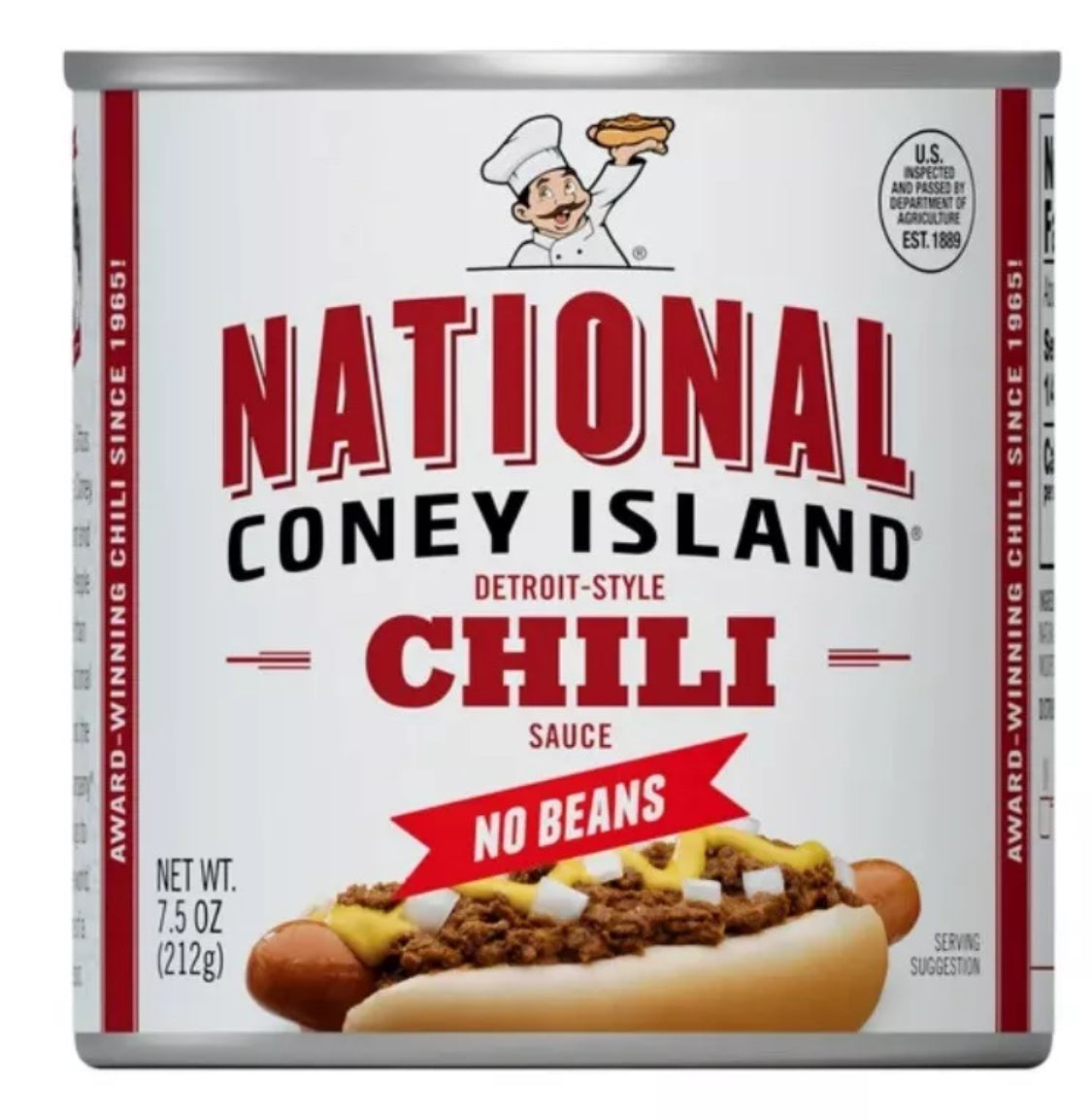 NEW! 4 PACK! National Coney Island Chili Without Beans, 7.5 oz, FREE EXPEDITED SHIPPING!