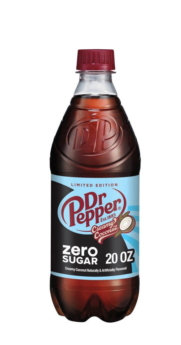 24 PACK! NEW! Dr. Pepper Creamy Coconut, ZERO SUGAR,20 oz Bottles