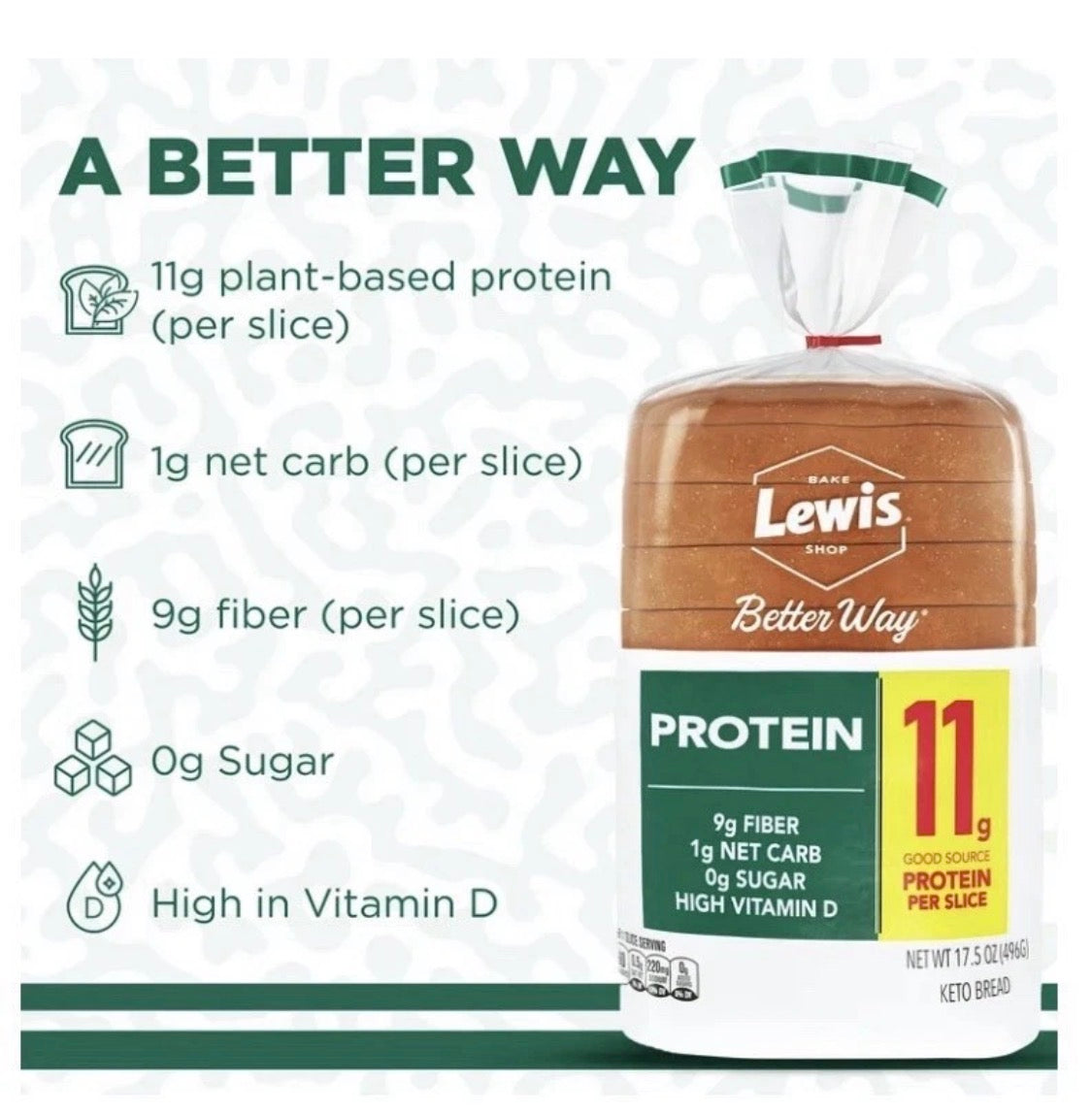 NEW! Lewis Bake Shop Better Way Protein Loaf Bread, 17.5 oz
