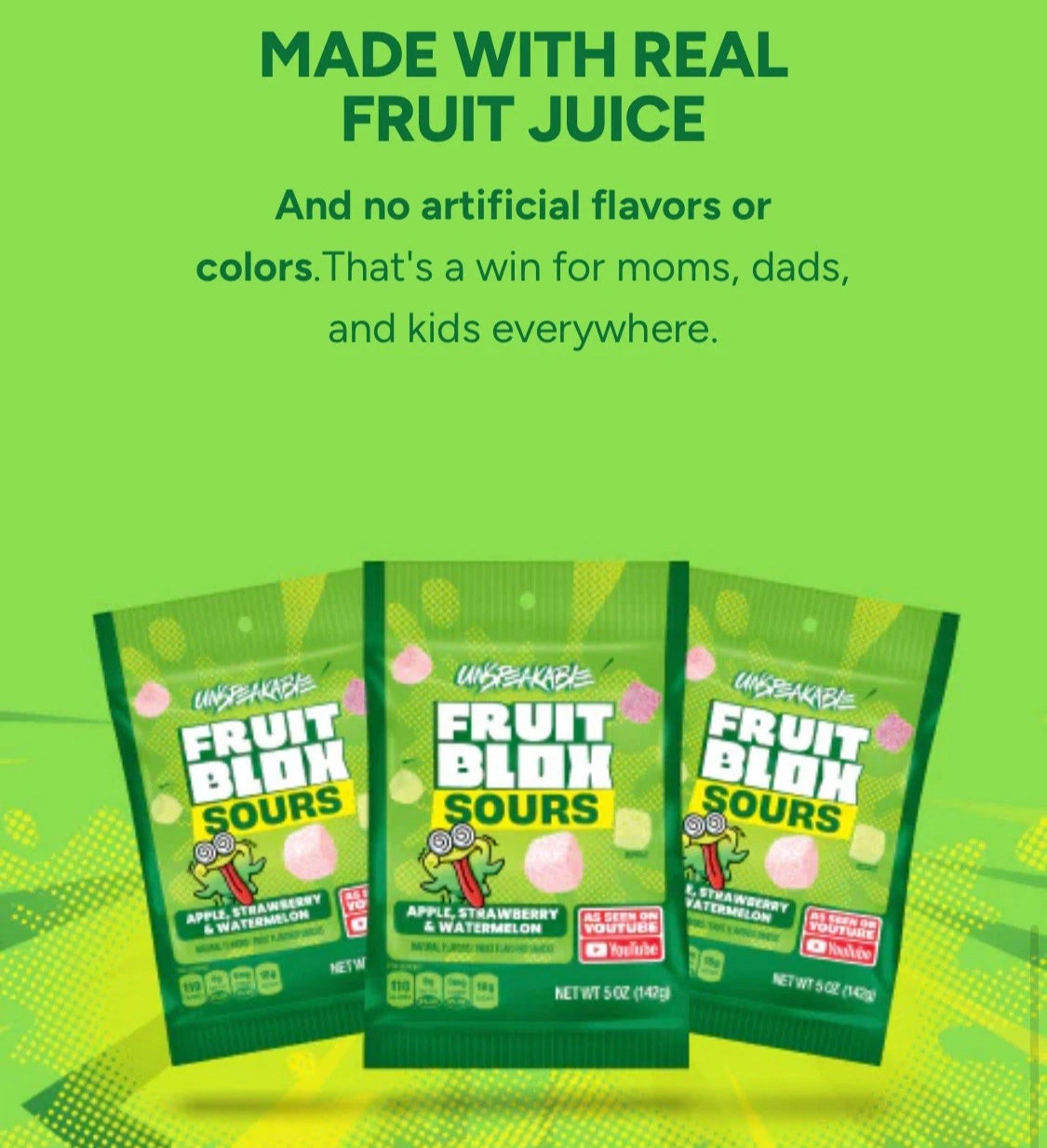 NEW! HURRY! 12 BAGS! Fruit Blox Unspeakable Fruit Sours, 5 oz