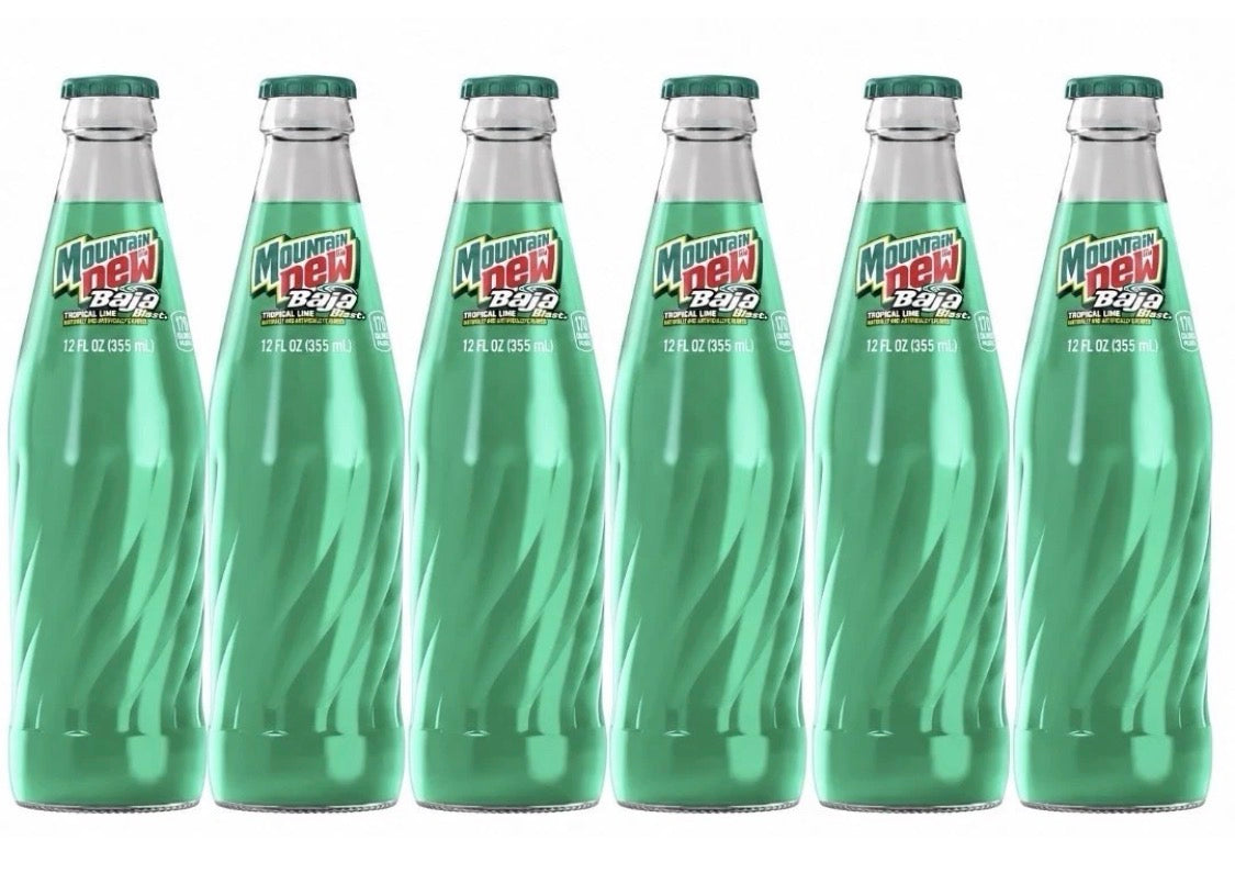 6 PACK! NEW! Mountain Dew Baja Blast, 12 oz Glass Bottles, MADE WITH REAL SUGAR!