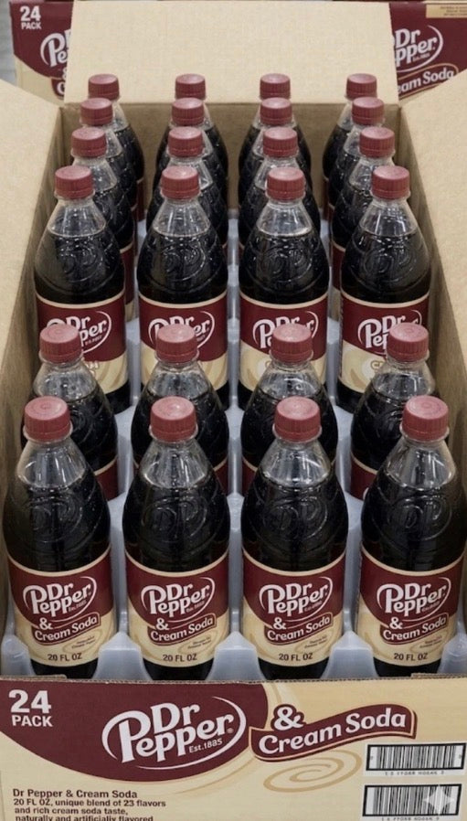 24 PACK! NEW! Dr. Pepper Cream Soda,20 oz Bottles