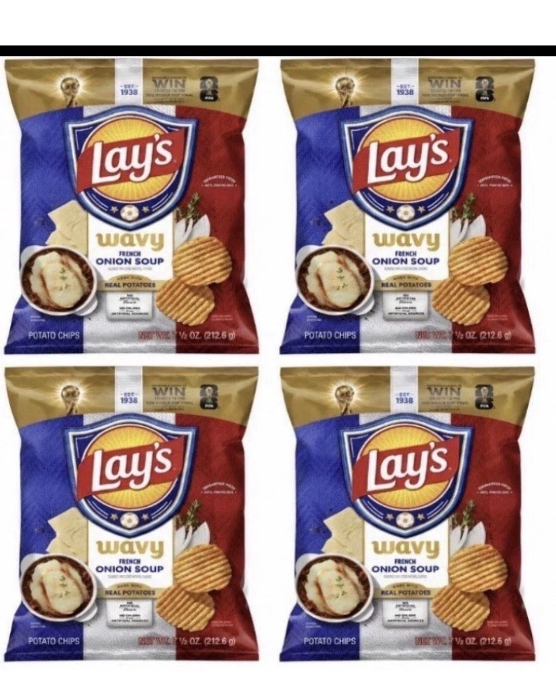 4 BAGS! NEW! Lay's Wavy French Onion Soup Potato Chips - 7.5 oz