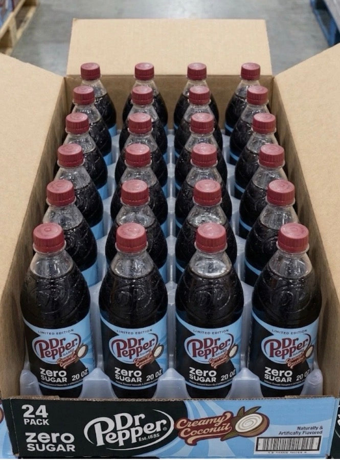 24 PACK! NEW! Dr. Pepper Creamy Coconut, ZERO SUGAR,20 oz Bottles
