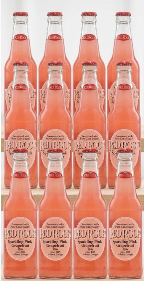 12 PACK! Red Rock Pink Grapefruit Soda, Made with Real Sugar,12 oz Glass Bottles