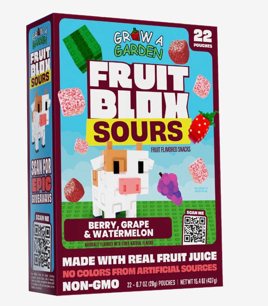 NEW! 22 PACKS! FRUITBLOX SOURS GROW A GARDEN SNACKS, BERRY, GRAPE, WATERMELON