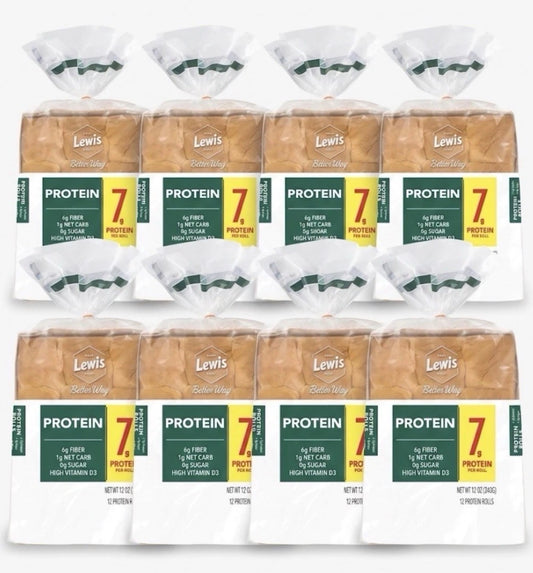 8 PACK! NEW! Lewis Bake Shop Better Way Protein Dinner Rolls,12 ct