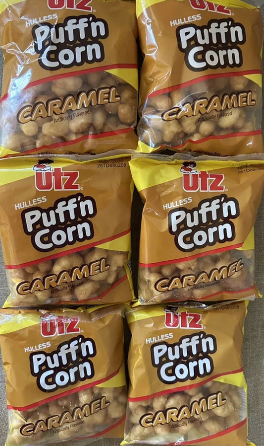 6 BAGS! NEW! Utz Hulless Caramel Puff'n Corn, 3.5 oz, FREE EXPEDITED SHIPPING!