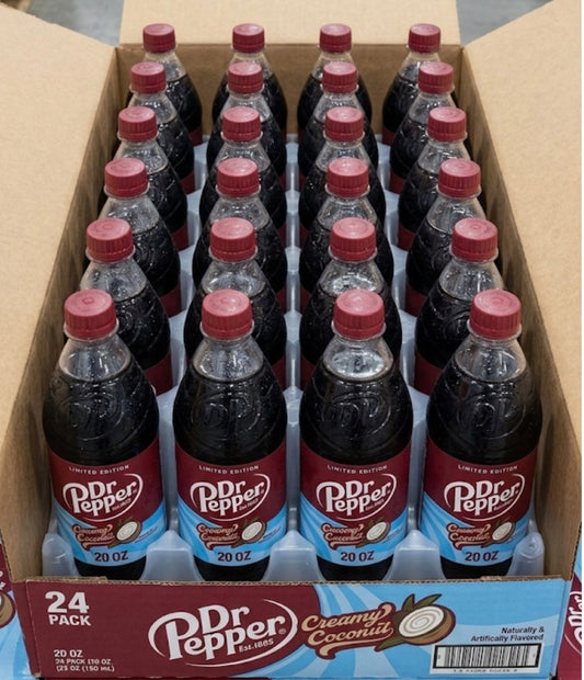 24 PACK! NEW! Dr. Pepper Creamy Coconut, 20 oz Bottles
