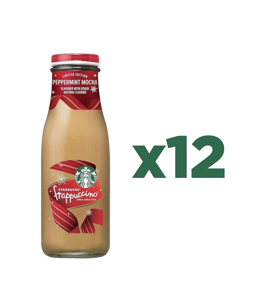 12 PACK! NEW! 2025! Starbucks Peppermint Mocha, 13.7 oz Bottles, FREE SHIPPING!