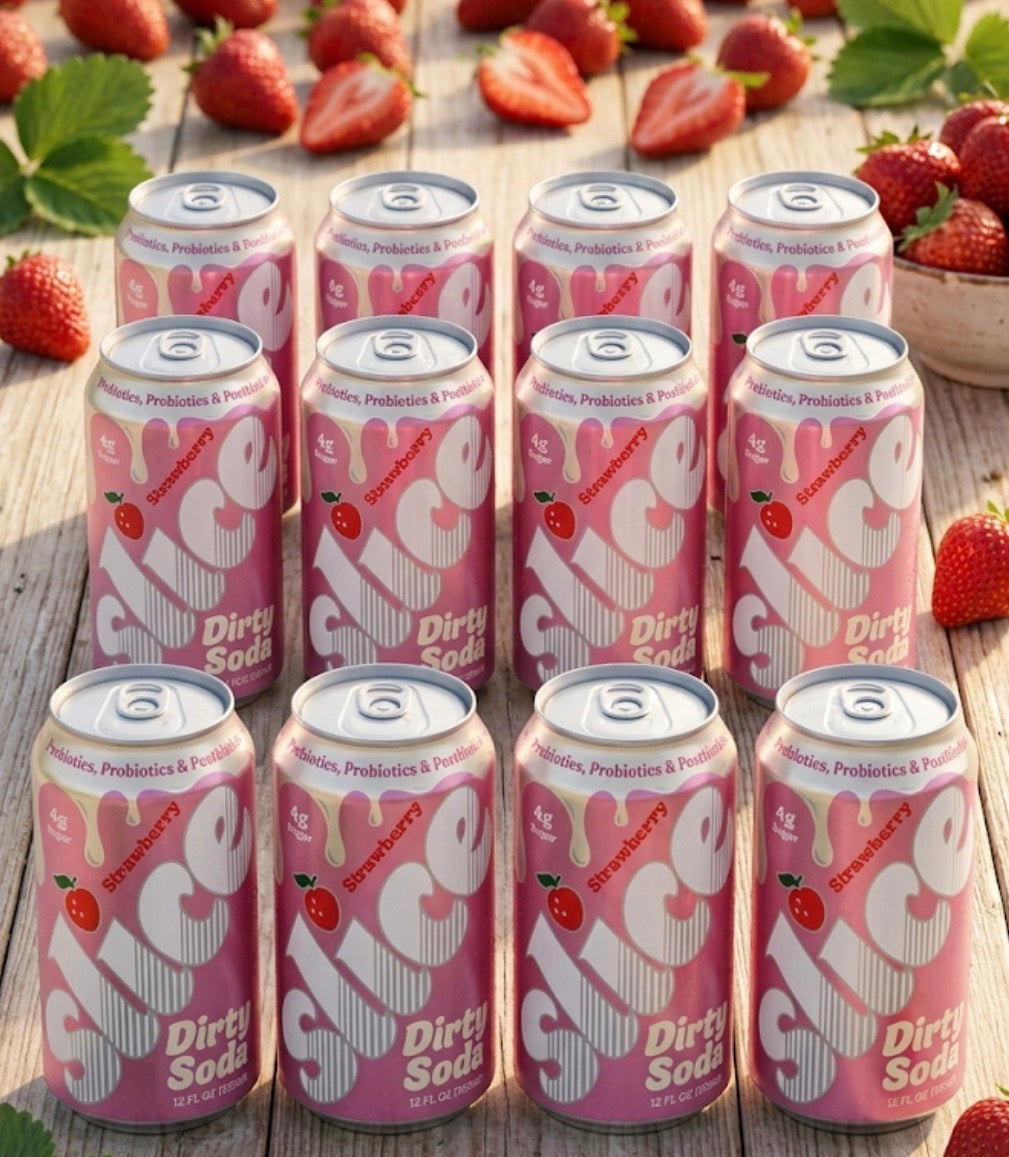 12 PACK! NEW! Slice Healthy Strawberry Dirty Soda, 12 oz Cans