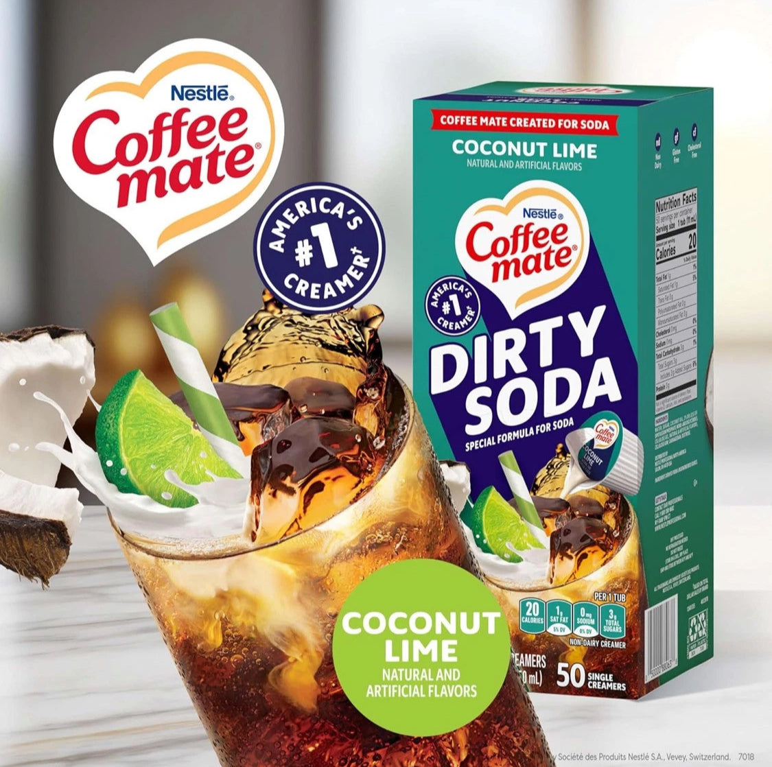 200 PACK! NEW! Coffee mate Dirty Soda Coconut Lime Dairy Free Liquid Creamer