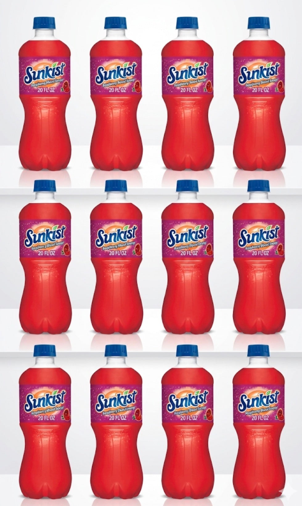 12 PACK! NEW! Sunkist Raspberry Blood Orange Soda, 20 oz Bottles