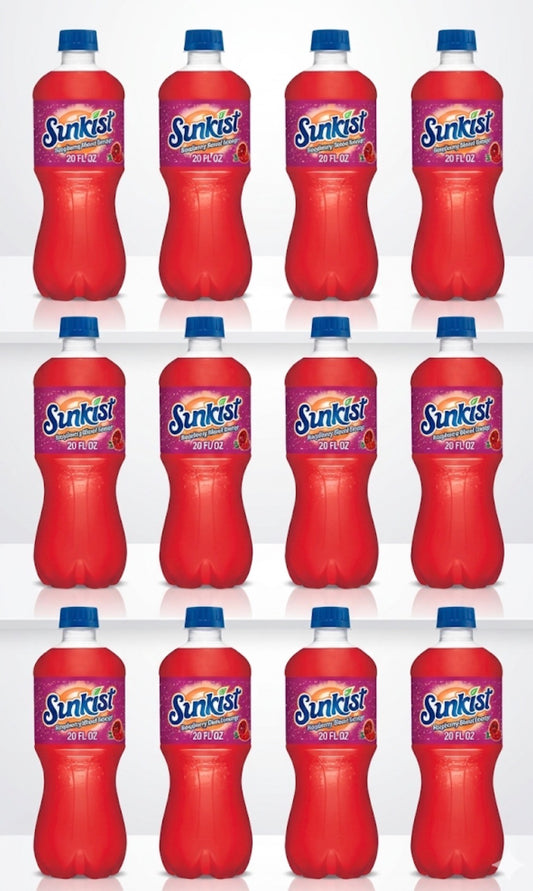 12 PACK! NEW! Sunkist Raspberry Blood Orange Soda, 20 oz Bottles