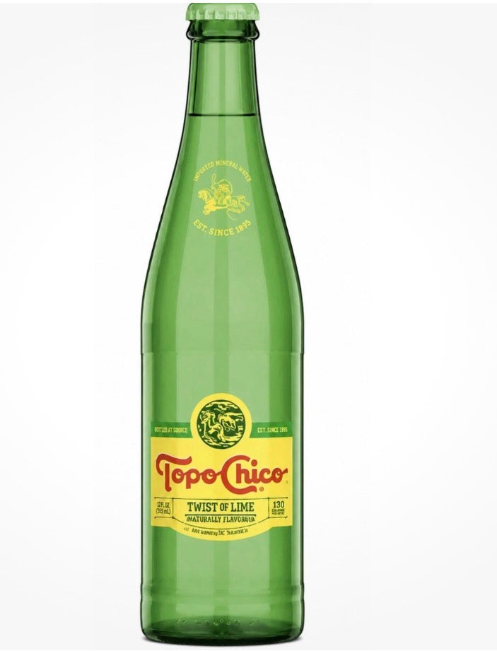 24 PACK! NEW! Topo Chico Twist Of Lime Mineral Water, 12 oz Glass Bottles