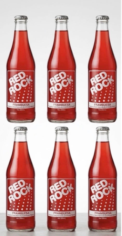 6 PACK! NEW! Red Rock Frambuesa Raspberry Soda, 12 oz Glass Bottles