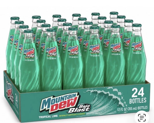 24 PACK! NEW! Mountain Dew Baja Blast, 12 oz Glass Bottles, MADE WITH REAL SUGAR