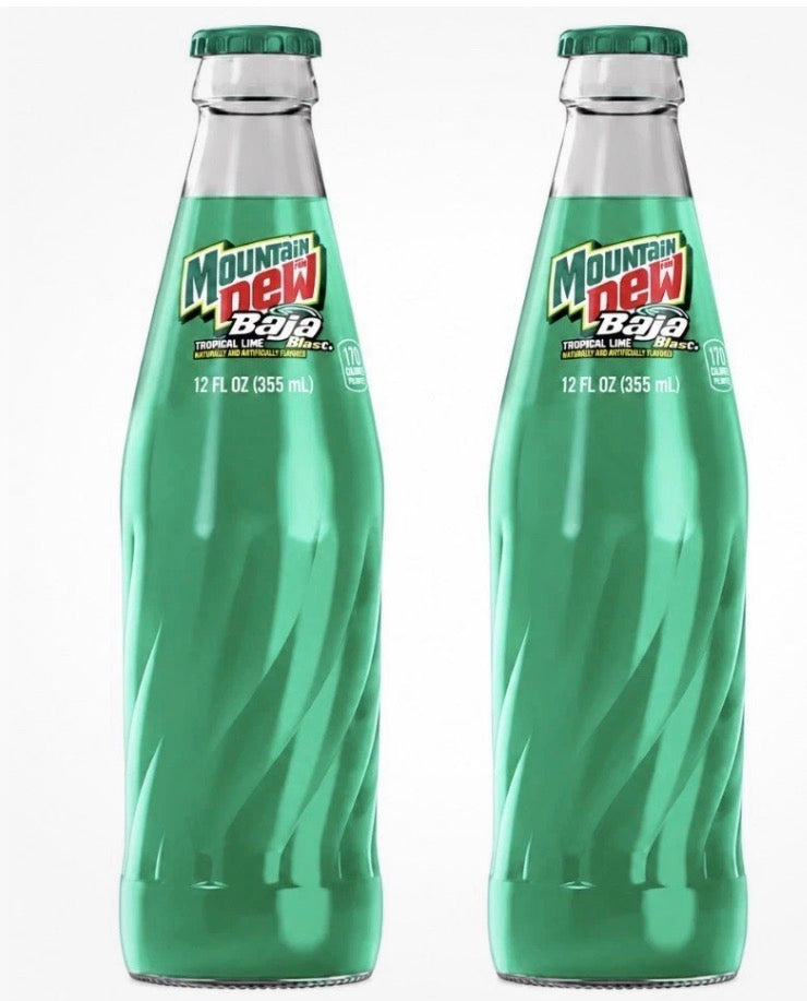 2 PACK! NEW! Mountain Dew Baja Blast, 12 oz Glass Bottle, MADE WITH REAL SUGAR!