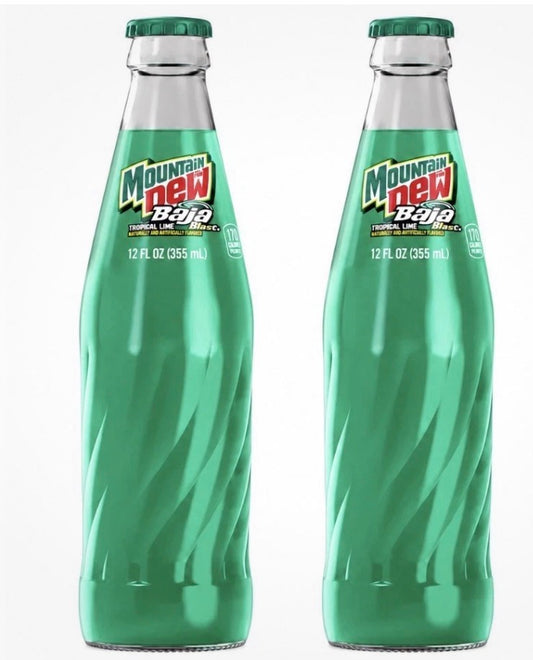 2 PACK! NEW! Mountain Dew Baja Blast, 12 oz Glass Bottle, MADE WITH REAL SUGAR!