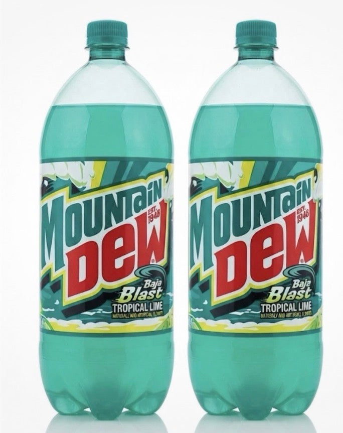 2 PACK! Mountain Dew Baja Blast Soda, 2 Liter Bottles