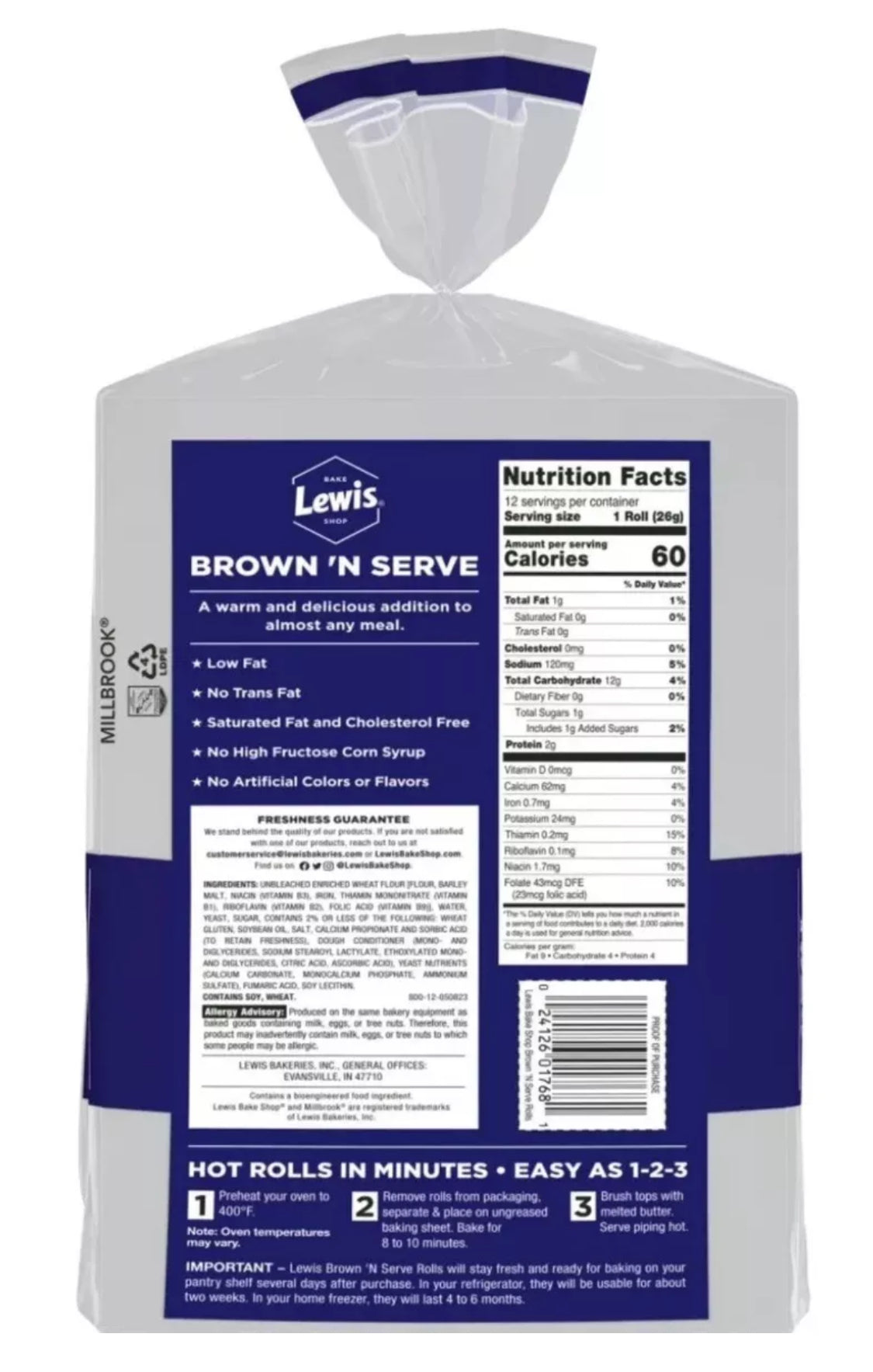 Lewis Bake Shop Brown ‘N Serve Dinner Rolls, 12 ct, FREE EXPEDITED SHIPPING!