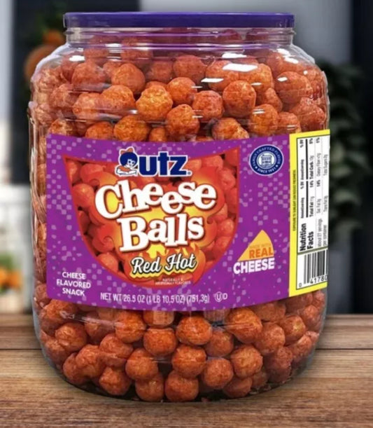 LIMITED STOCK! Utz Red Hot Cheese Balls, 26.5 oz Barrel,FREE EXPEDITED SHIPPING!