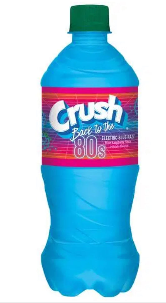 24 PACK! NEW! Crush Soda, Back To The 80s Electric Blue Razz, 20 oz Bottles