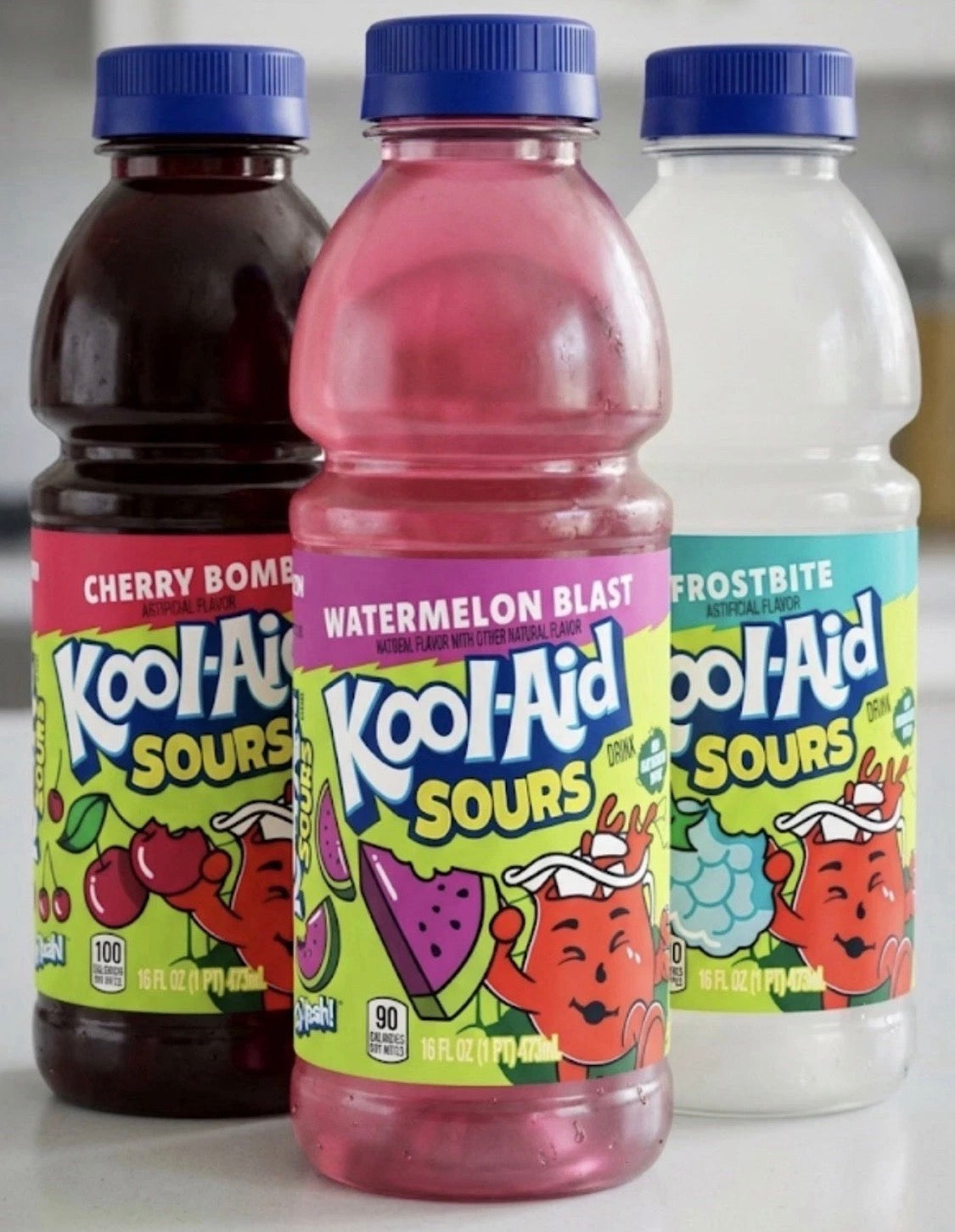 3 PACK! NEW! Kool-Aid Sours, Cherry Bomb, Frostbite, Watermelon Blast, 16 oz