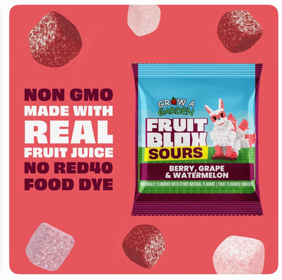 NEW! 22 PACKS! FRUITBLOX SOURS GROW A GARDEN SNACKS, BERRY, GRAPE, WATERMELON