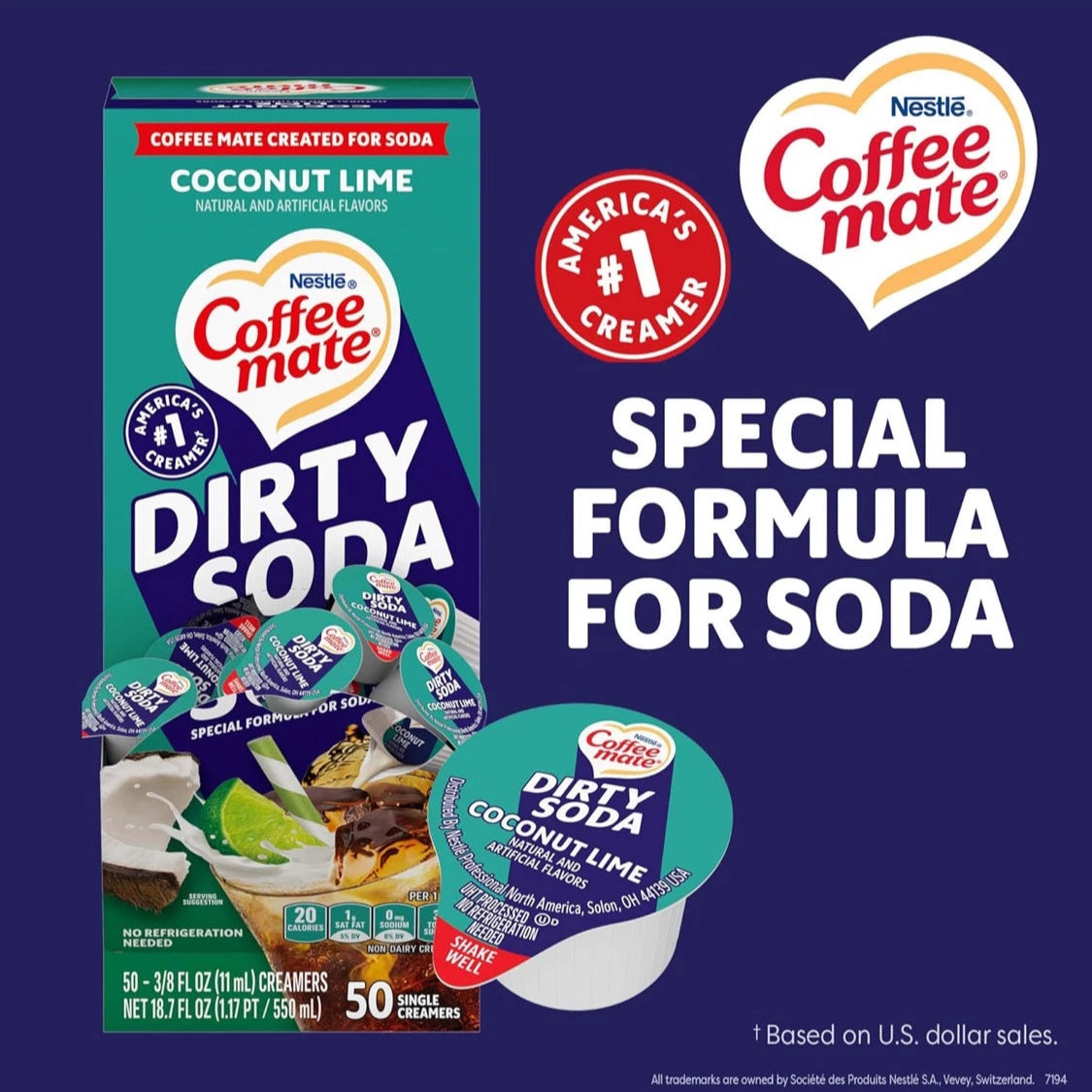 200 PACK! NEW! Coffee mate Dirty Soda Coconut Lime Dairy Free Liquid Creamer