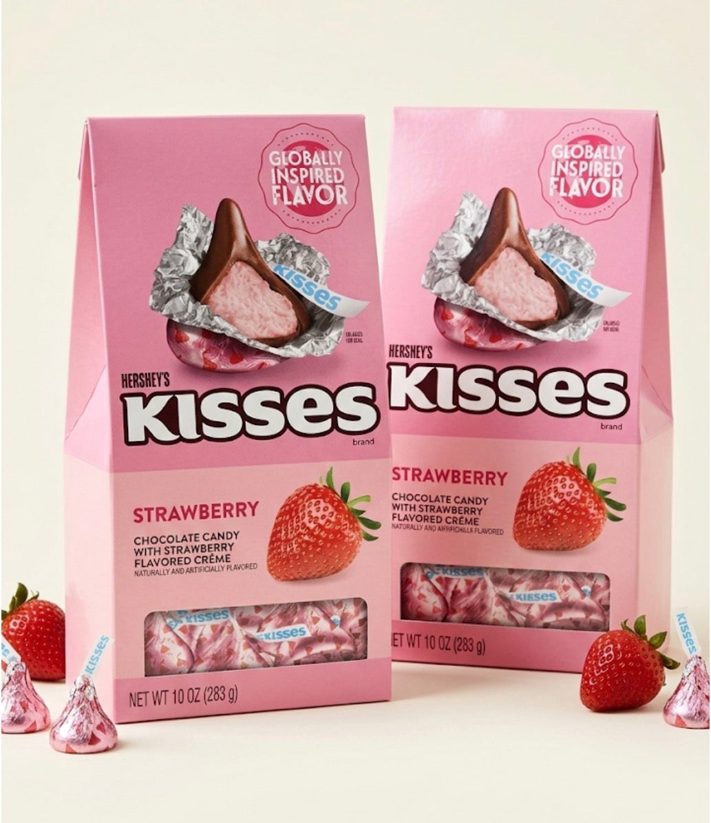 SHIPS COOL! 2 PACK! NEW! HERSHEY'S KISSES STRAWBERRY, 10 oz
