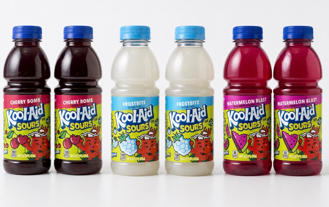 6 PACK! NEW! Kool-Aid Sours, Cherry Bomb, Frostbite, Watermelon Blast, 16 oz