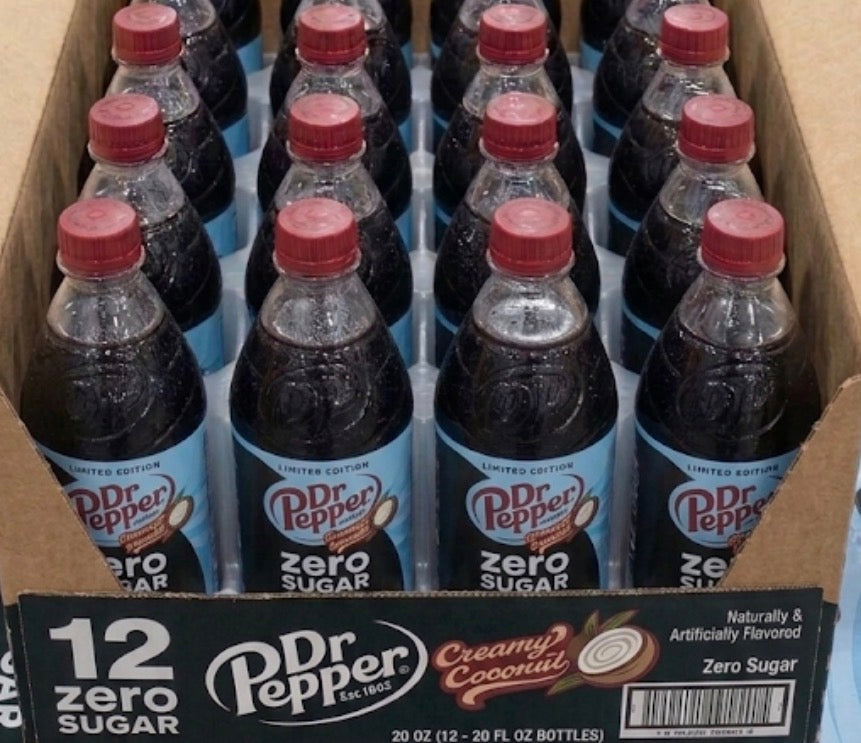 12 PACK! NEW! Dr. Pepper Creamy Coconut, ZERO SUGAR,20 oz Bottles