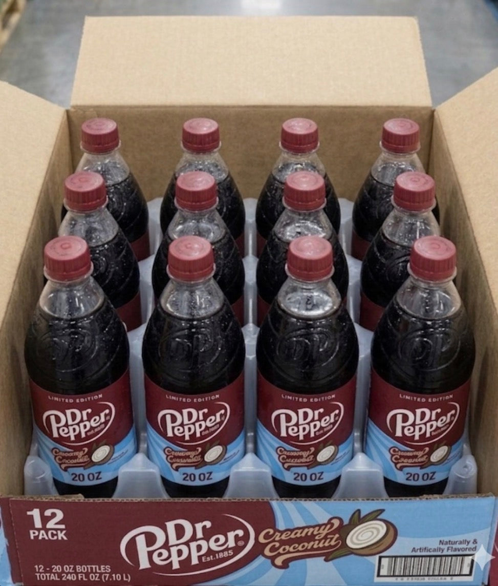 12 PACK! NEW! Dr. Pepper Creamy Coconut, 20 oz Bottles