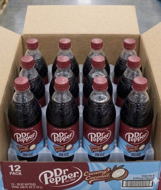 12 PACK! NEW! Dr. Pepper Creamy Coconut, 20 oz Bottles