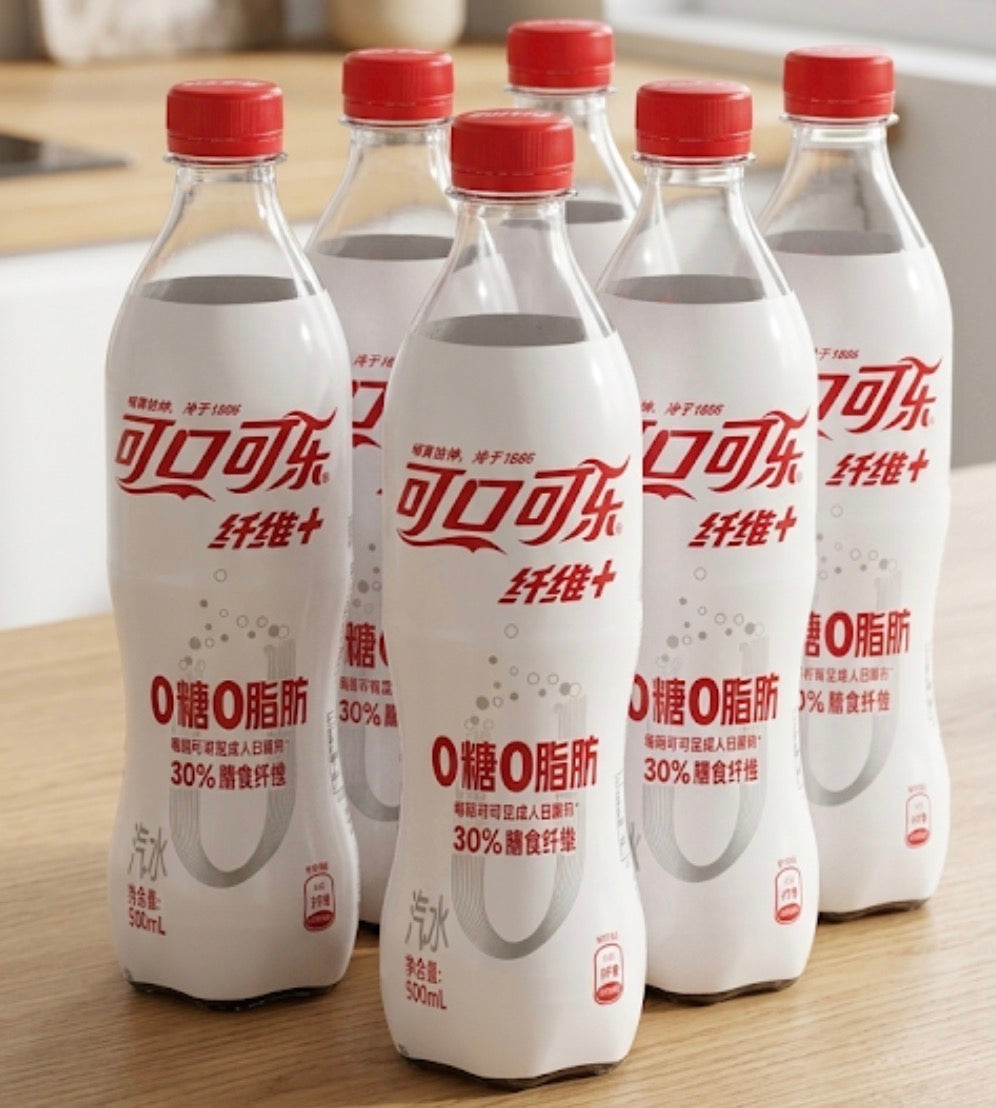 6 PACK! NEW! Coca Cola Fiber Plus FROM CHINA, 16.9 oz, ZERO SUGAR