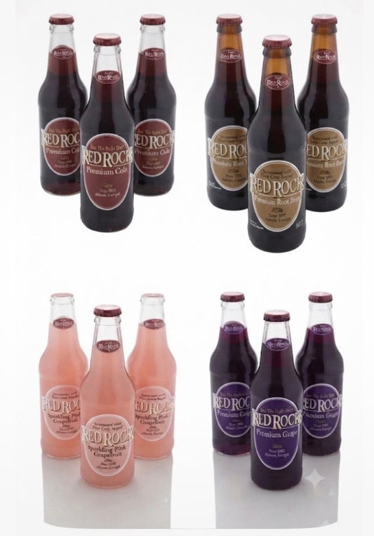 12 PACK! Red Rock Premium Cola, Sparkling Pink Grapefruit, Root Beer, Grape
