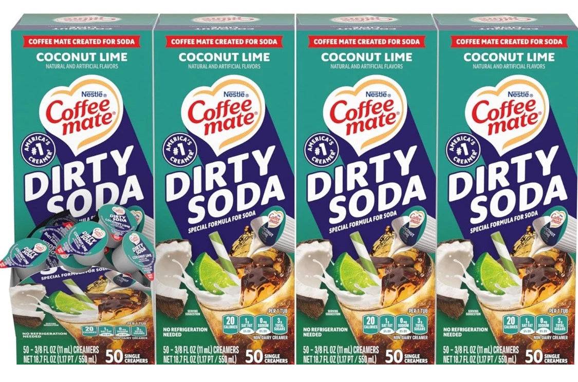 200 PACK! NEW! Coffee mate Dirty Soda Coconut Lime Dairy Free Liquid Creamer