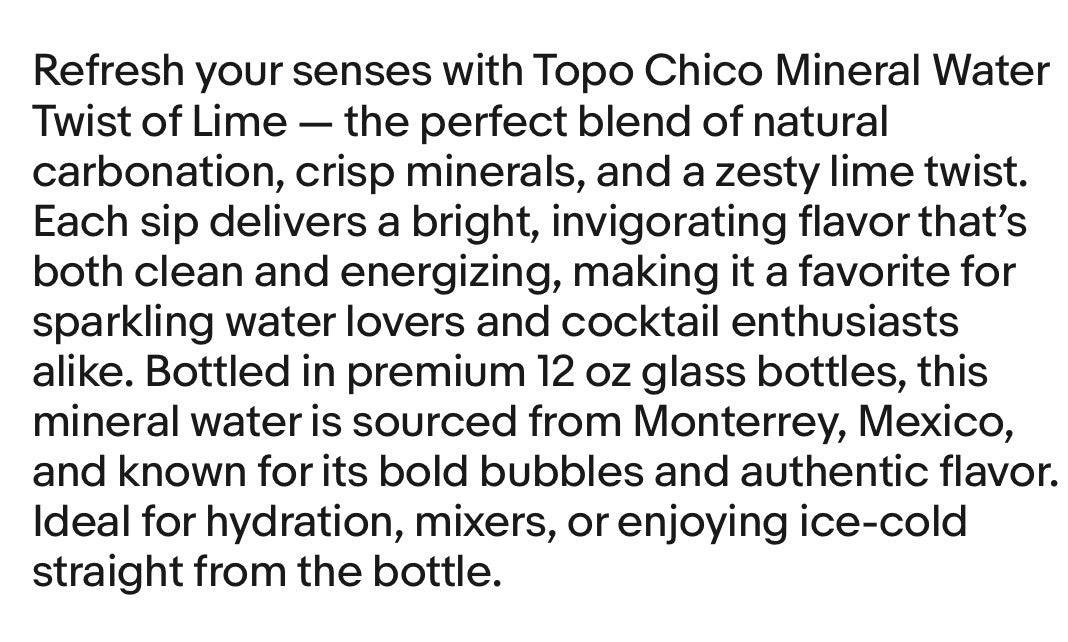 24 PACK! NEW! Topo Chico Twist Of Lime Mineral Water, 12 oz Glass Bottles