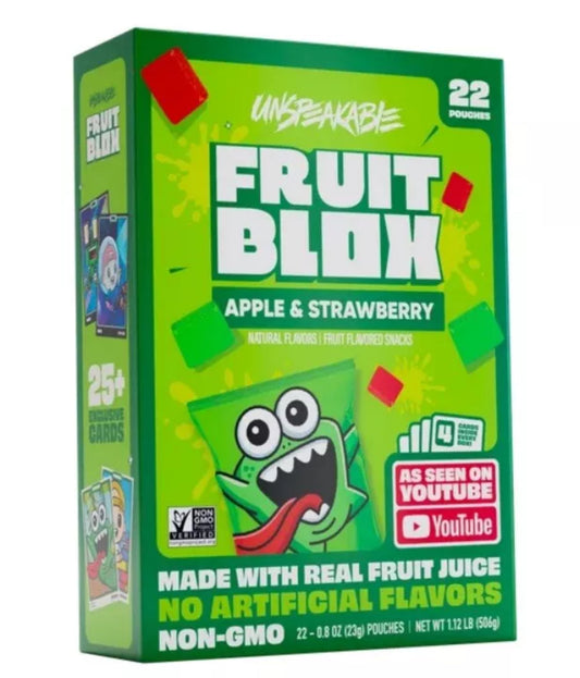 22 PACKS! FruitBlox Unspeakable Apple Strawberry Fruit Snacks, FREE EXPEDITED SHIPPING!