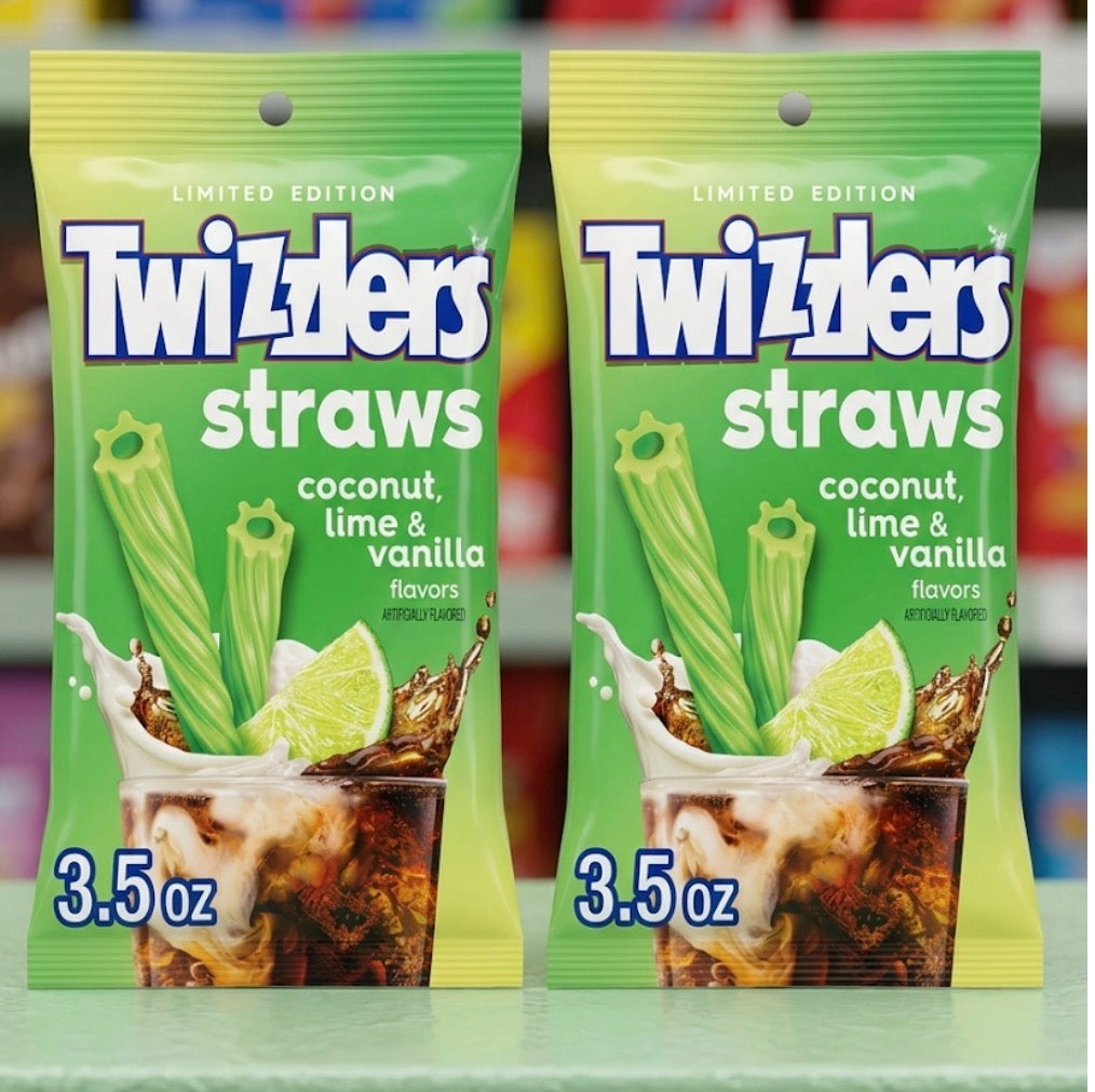2 PACK! NEW! Twizzlers Straws, Coconut, Lime & Vanilla, LIMITED STOCK!
