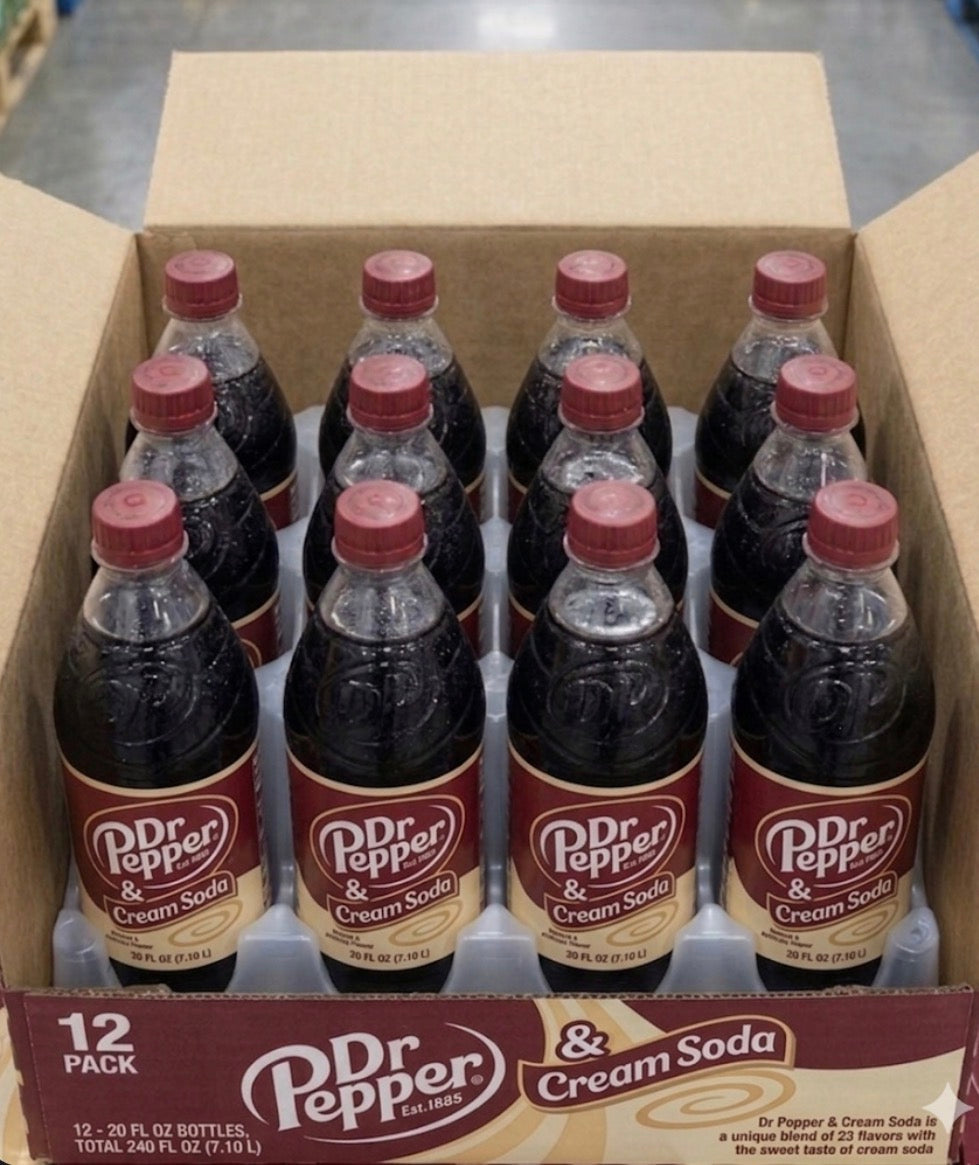 12 PACK! NEW! Dr. Pepper Cream Soda,20 oz Bottles