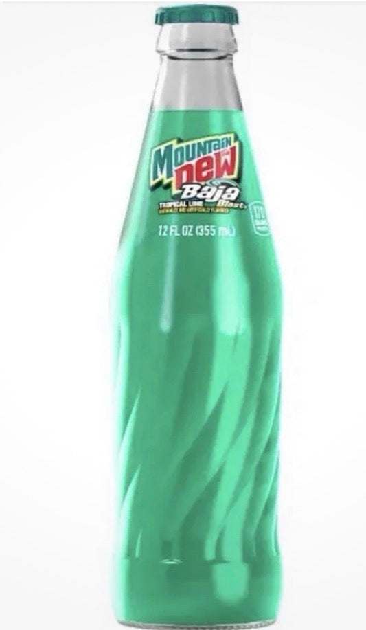 6 PACK! NEW! Mountain Dew Baja Blast, 12 oz Glass Bottles, MADE WITH REAL SUGAR!