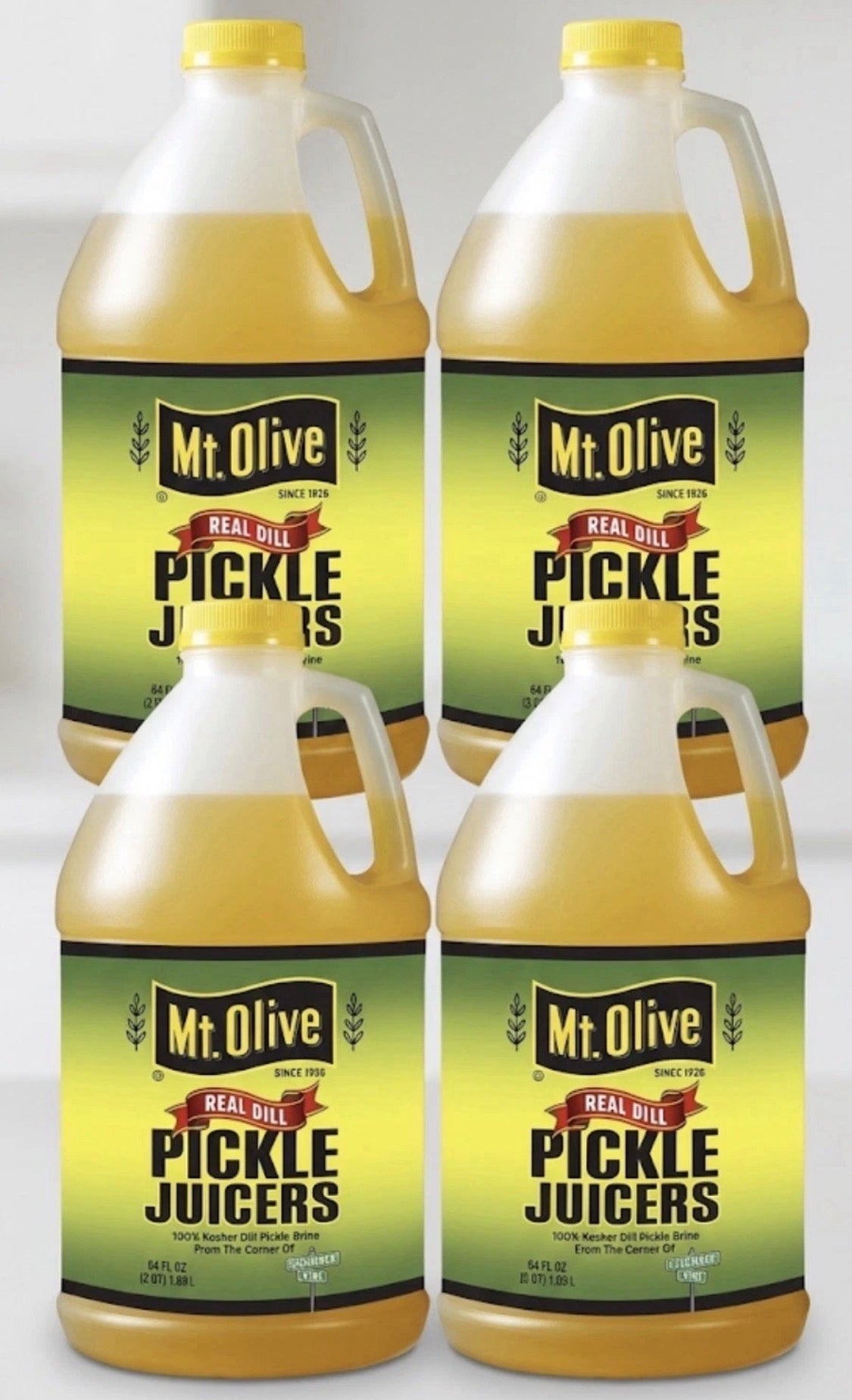 4 PACK! Mt. Olive Pickle Juice 100% Kosher Dill Pickle Brine, 64 oz